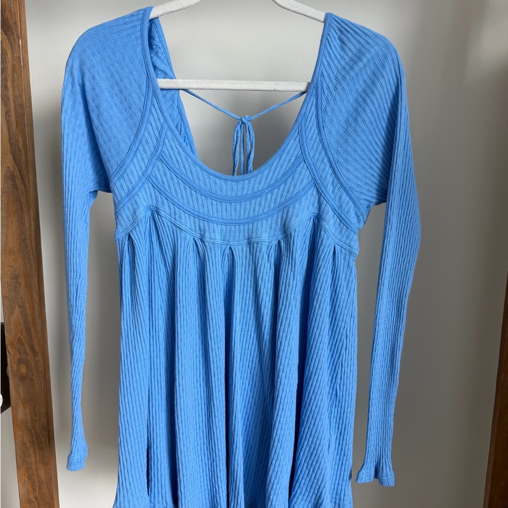 Free People Sky Blue Ribbed Tie-Back Dress/Top